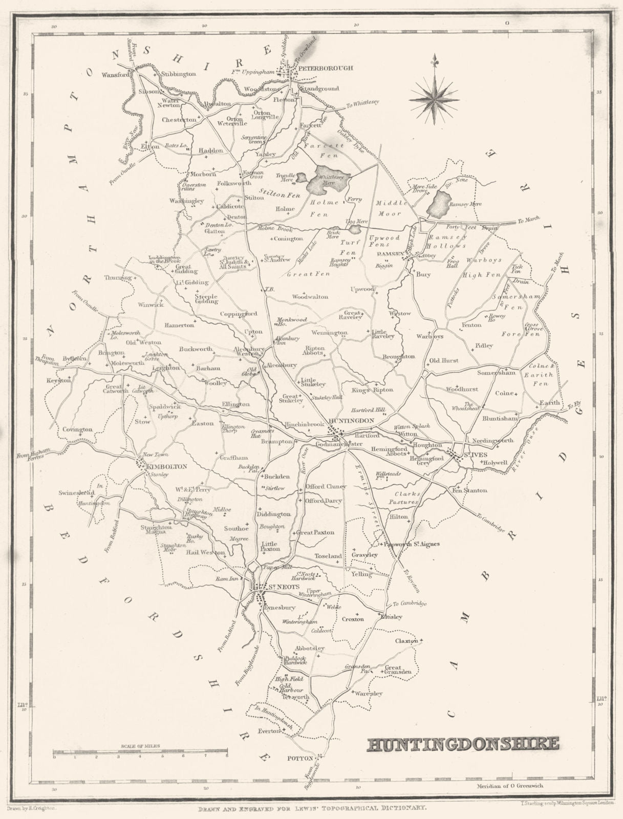 HUNTINGDONSHIRE. Hunts. Lewis 1844 old antique vintage map plan chart